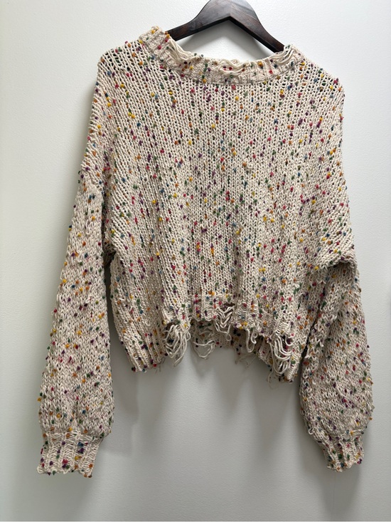 POL Sweaters - POL Cream Speckled Distressed Crewneck Sweater Autumnal Nautical Beach